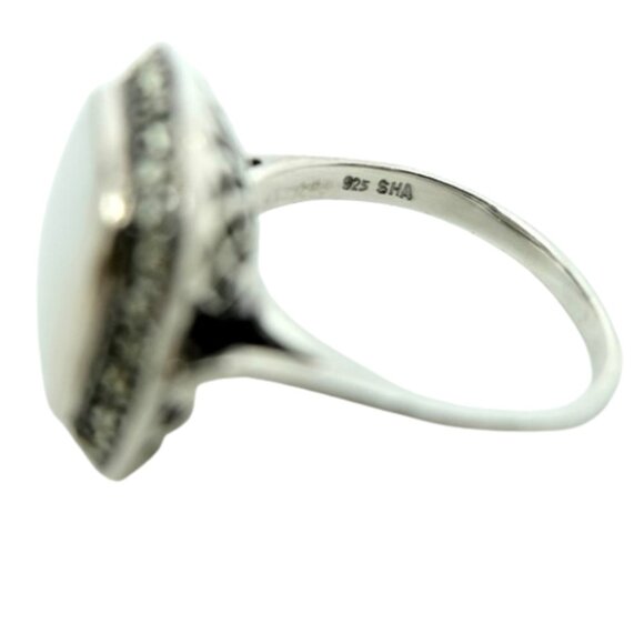 VINTAGE Sterling Silver Mother Of Pearl & Marcasite LADIES’ Cocktail Ring~6.5 - Picture 4 of 9